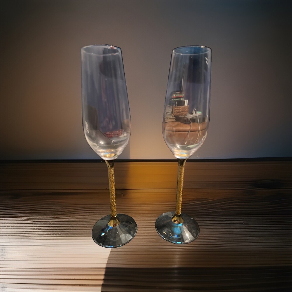 VINDI Design German Crystal Flutes Gold Tone Anniversary Wedding Gift
